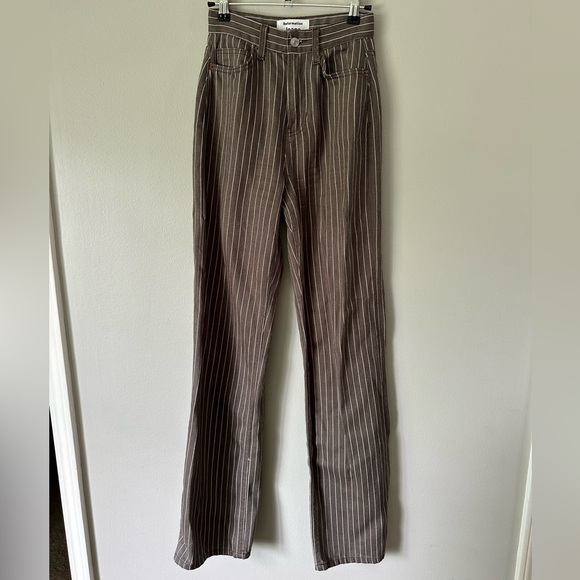 Reformation Jeans Wilder High Rise Wide Leg Jeans in Cacao Pinstripe Size 23 - Picture 3 of 10